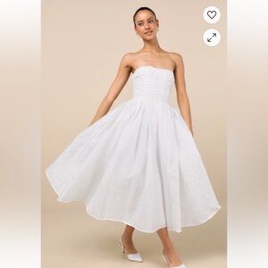 Lulu's White Strapless A-Line Dress Corset Back/ Size M/ Worn Once!!